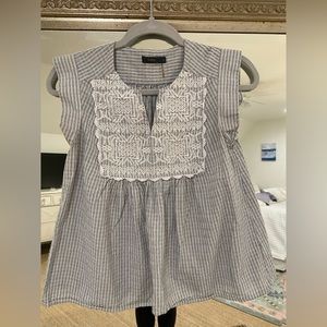 blue and white striped top